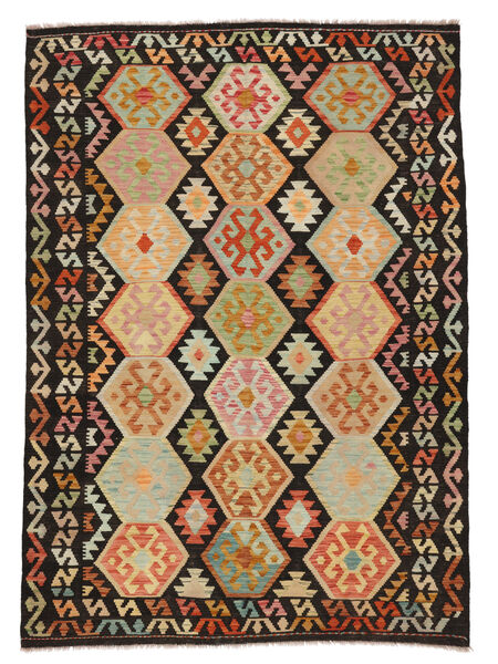  174X247 Kelim Afghan Old Stil Teppich Schwarz/Braun Afghanistan Carpetvista