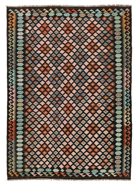  175X244 Kilim Afghan Old Style Rug Black/Brown Afghanistan Carpetvista