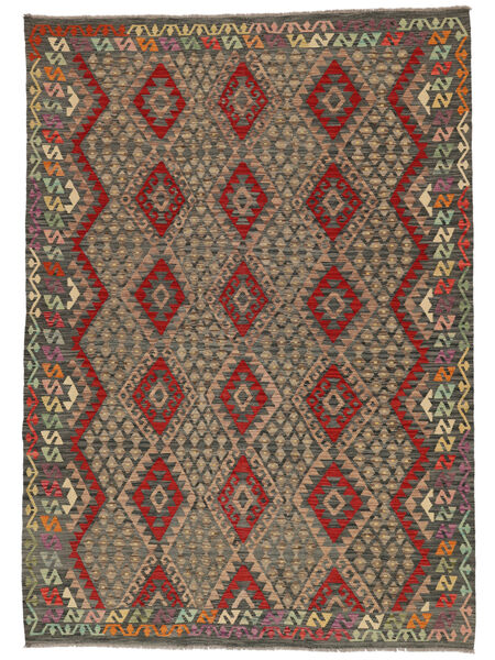 Kelim Afghan Old Stil Teppich 211X296 Braun/Schwarz Wolle, Afghanistan Carpetvista