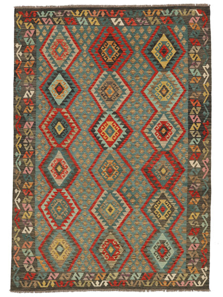  199X287 Kelim Afghan Old Style Matot Matto Ruskea/Tummanvihreä Afganistan Carpetvista