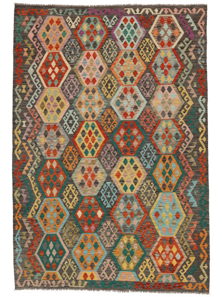 絨毯 キリム アフガン オールド スタイル 196X297 茶色/ブラック (ウール, アフガニスタン)