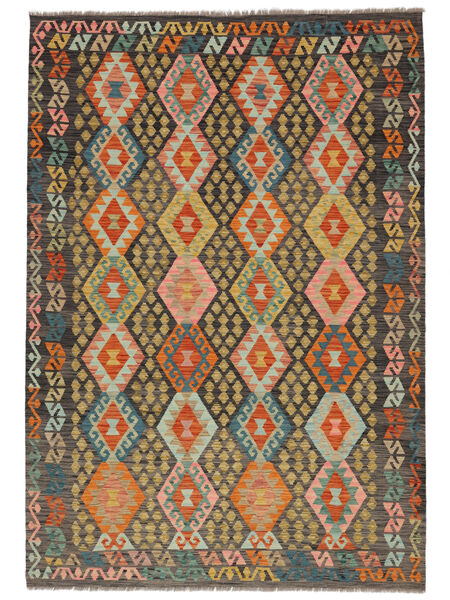  Orientalisk Kelim Afghan Old Style Matta 199X286 Brun/Svart Ull, Afghanistan Carpetvista