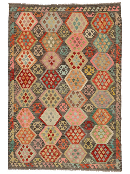 200X292 Tapis D'orient Kilim Afghan Old Style Marron/Rouge Foncé (Laine, Afghanistan) Carpetvista