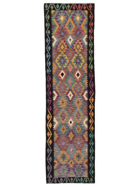  82X294 Kelim Afghan Old Stil Teppich Läufer Schwarz/Braun Afghanistan Carpetvista