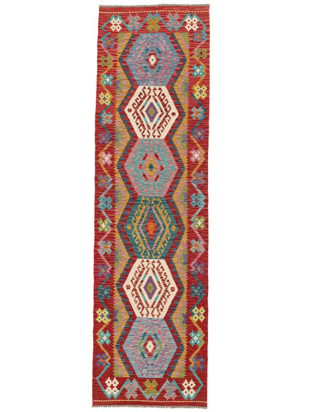 84X294 Kelim Afghan Old Stil Teppich Orientalischer Läufer Dunkelrot/Braun (Wolle, Afghanistan) Carpetvista