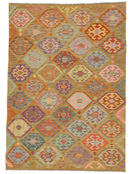  204X290 Kelim Afghan Old Stil Teppich Braun/Grün Afghanistan Carpetvista