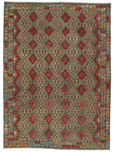  259X350 Kelim Afghan Old Stil Teppich Braun/Schwarz Afghanistan Carpetvista
