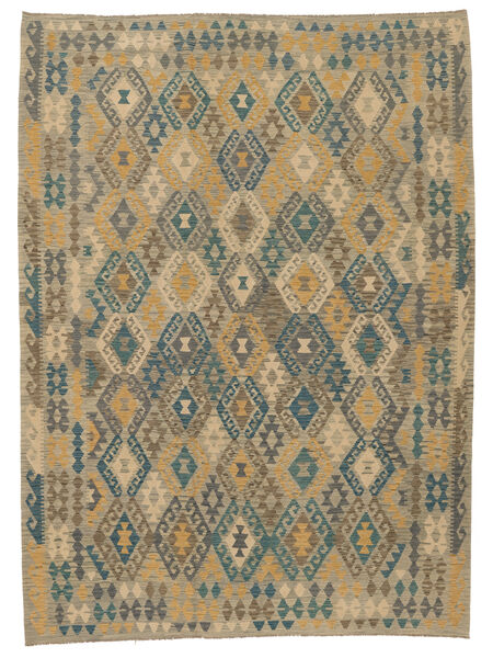 Kelim Afghan Old Stil Teppich 255X351 Braun/Dunkelgrün Großer Wolle, Afghanistan Carpetvista