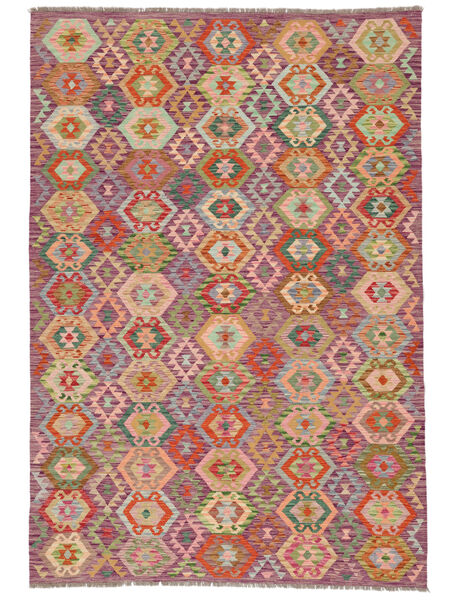  Kelim Afghan Old Style Matot 203X295 Ruskea/Tummanpunainen Carpetvista