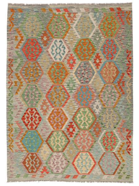  Orientalischer Kelim Afghan Old Stil Teppich 208X290 Dunkelgrün/Braun Wolle, Afghanistan Carpetvista