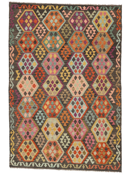 絨毯 キリム アフガン オールド スタイル 202X298 ダークレッド/ブラック (ウール, アフガニスタン)