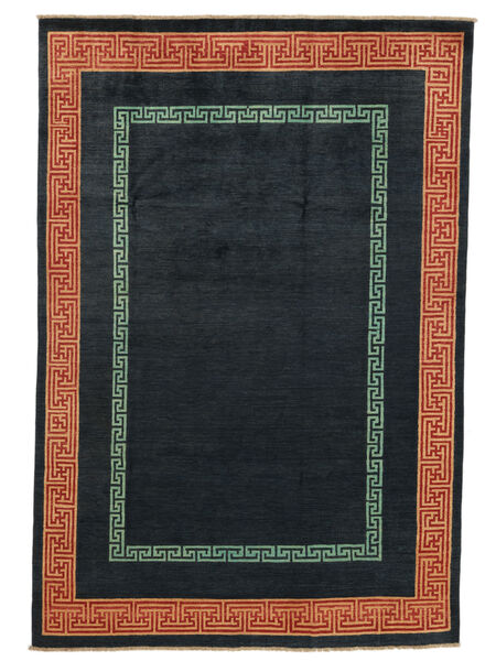 198X291 Kazak Fine Mongolian Teppich Orientalischer Schwarz/Dunkelrot (Wolle, Afghanistan) Carpetvista