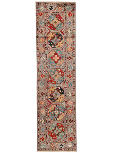 Tapete Oriental Kazak Fine 78X290 Passadeira Castanho/Vermelho Escuro (Lã, Afeganistão)