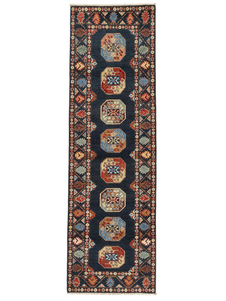 Kazak Fine Vloerkleed 89X300 Tapijtloper Zwart/Donkerrood Wol, Afghanistan Carpetvista