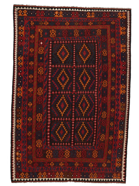 205X303 Kelim Maimane Teppich Orientalischer Schwarz/Dunkelrot (Wolle, Afghanistan) Carpetvista