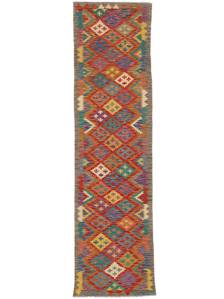  Kilim Afghan Old Style Tappeto 83X294 Di Lana Marrone/Rosso Scuro Piccolo Carpetvista