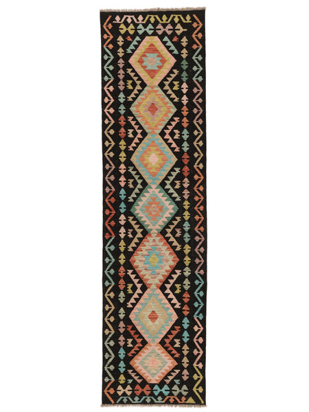 88X306 Kelim Afghan Old Stil Teppich Orientalischer Läufer Schwarz/Braun (Wolle, Afghanistan) Carpetvista