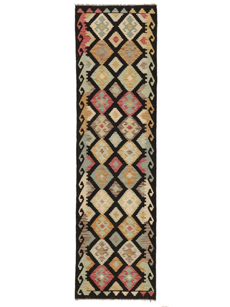 81X297 Kelim Afghan Old Stil Teppich Orientalischer Läufer Schwarz/Braun (Wolle, Afghanistan) Carpetvista