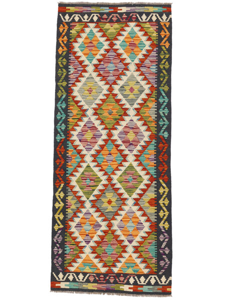  Orientalsk Kelim Afghan Old Style Teppe 82X201Løpere Svart/Mørk Rød Ull, Afghanistan Carpetvista