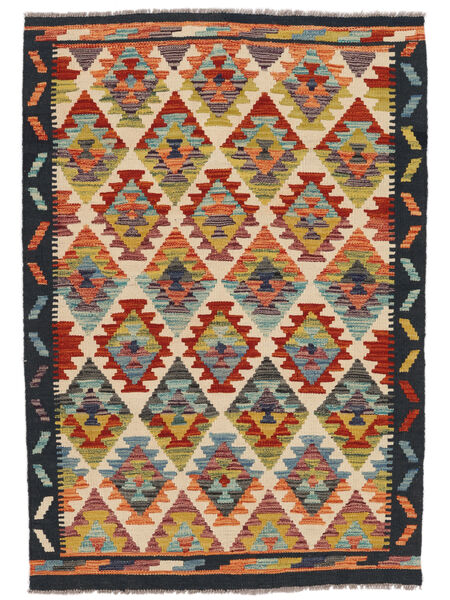  100X145 Kelim Afghan Old Stil Teppich Schwarz/Braun Afghanistan Carpetvista