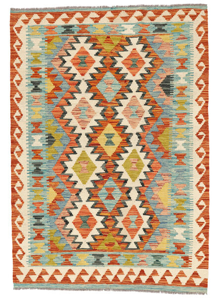  Orientalischer Kelim Afghan Old Stil Teppich 102X145 Grün/Orange Wolle, Afghanistan Carpetvista
