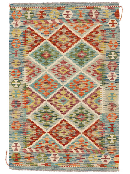 98X148 絨毯 オリエンタル キリム アフガン オールド スタイル グリーン/オレンジ (ウール, アフガニスタン) Carpetvista