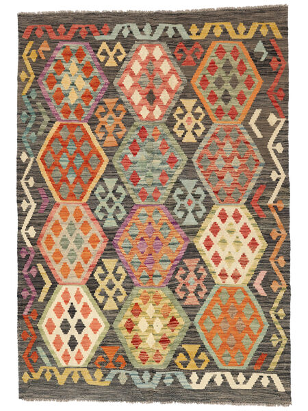 123X176 Tappeto Orientale Kilim Afghan Old Style Marrone/Nero (Lana, Afghanistan) Carpetvista