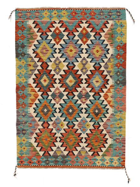  Orientalischer Kelim Afghan Old Stil Teppich 100X144 Dunkelgrün/Dunkelrot Wolle, Afghanistan Carpetvista