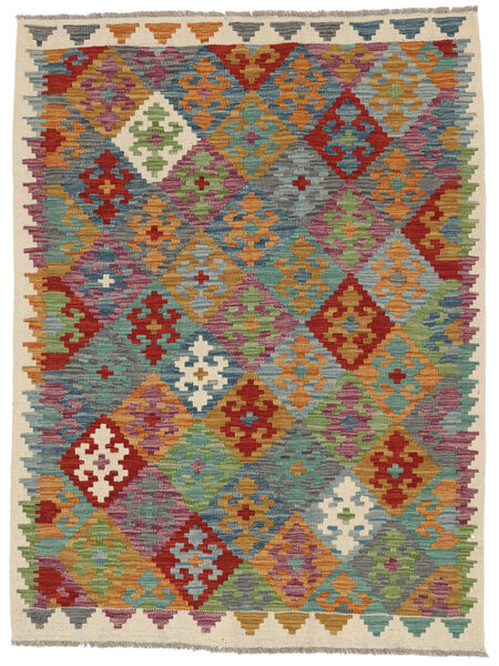  128X172 Kelim Afghan Old Stil Teppich Dunkelgrün/Braun Afghanistan Carpetvista