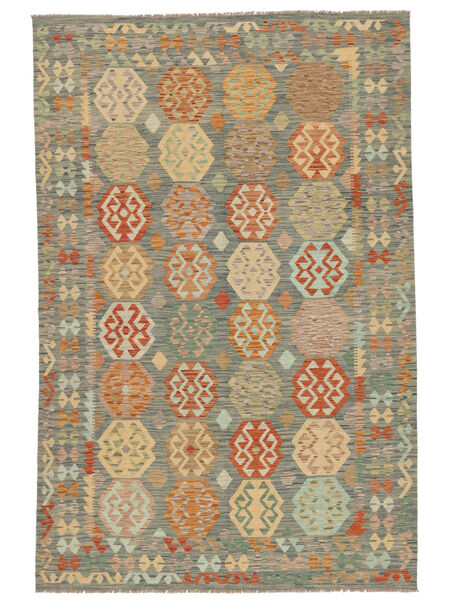 200X303 Kelim Afghan Old Stil Teppich Dunkelgelb/Braun Afghanistan Carpetvista