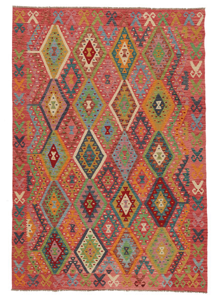  Kelim Afghan Old Style Matot 203X294 Ruskea/Tummanpunainen Carpetvista