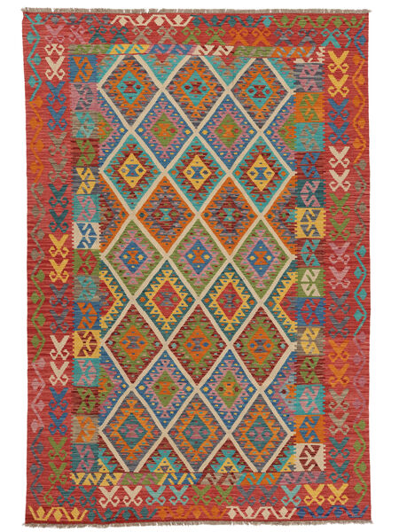 Kelim Afghan Old Stil Teppich 206X302 Dunkelrot/Schwarz Wolle, Afghanistan Carpetvista