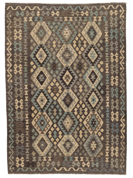 Kilim Afghan Old Style Rug 209X290 Brown/Black Wool, Afghanistan Carpetvista