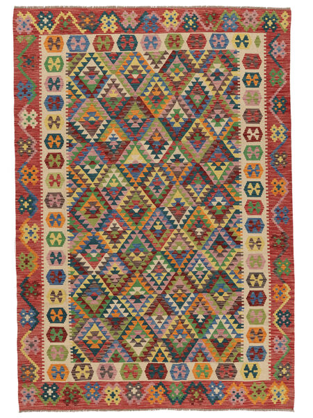  204X293 Kelim Afghan Old Stil Teppich Dunkelrot/Orange Afghanistan Carpetvista
