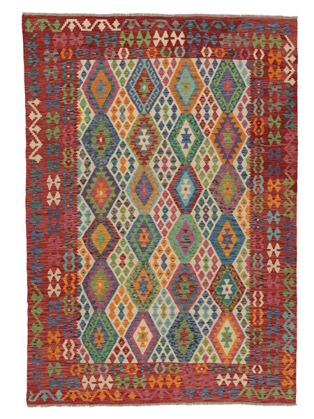  Kilim Afghan Old Style Tappeto 208X292 Di Lana Rosso Scuro/Verde Scuro Carpetvista