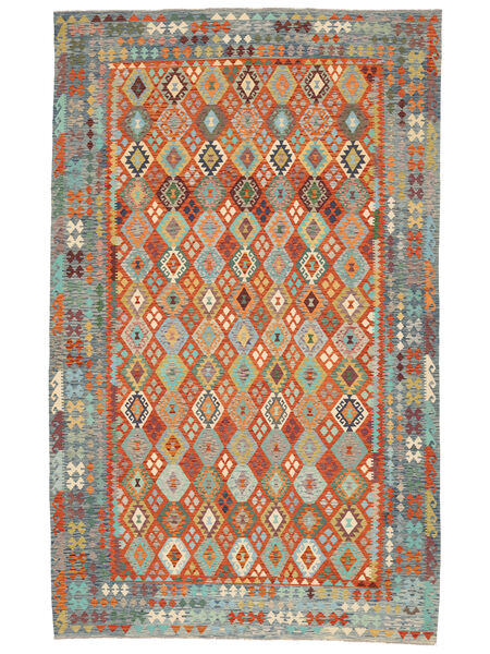  Kilim Afegão Old Style Tapete 306X495 Lã Verde/Laranja Grande Carpetvista