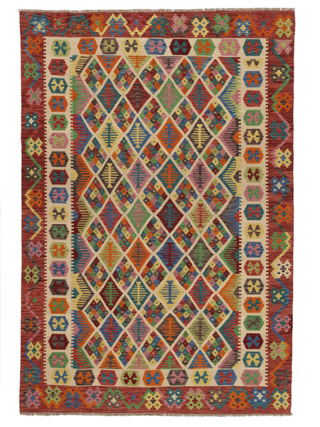 Kelim Afghan Old Stil Teppich 201X294 Dunkelrot/Schwarz Wolle, Afghanistan Carpetvista