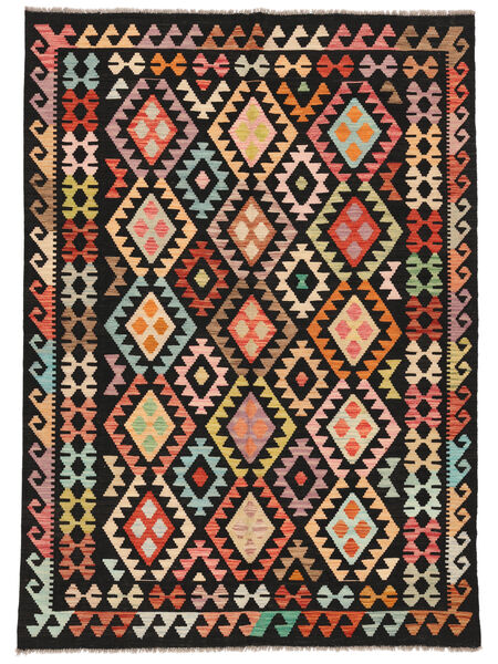  176X246 Kelim Afghan Old Stil Teppich Schwarz/Braun Afghanistan Carpetvista