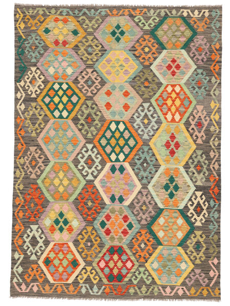 179X252 絨毯 キリム アフガン オールド スタイル オリエンタル 茶色/グリーン (ウール, アフガニスタン) Carpetvista