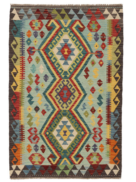  Orientalisk Kelim Afghan Old Style Matta 102X154 Grön/Svart Ull, Afghanistan Carpetvista