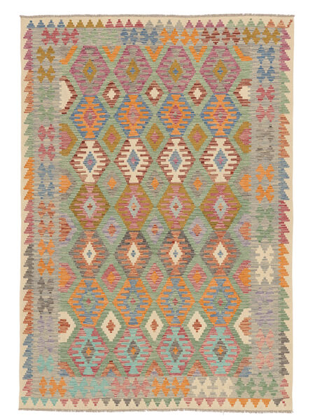  Kilim Afghan Old Style Rug 201X287 Wool Brown/Dark Yellow Carpetvista
