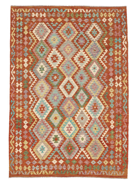 絨毯 キリム アフガン オールド スタイル 204X300 ダークレッド/茶色 (ウール, アフガニスタン)