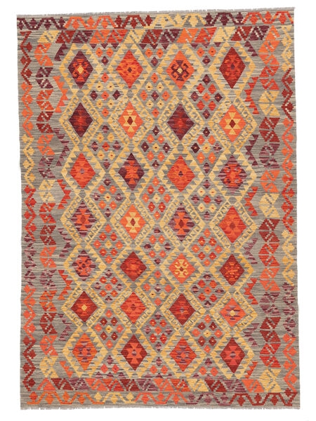  Kelim Afghan Old Style Matot 206X291 Villamatto Oranssi/Tummanpunainen Matto Carpetvista