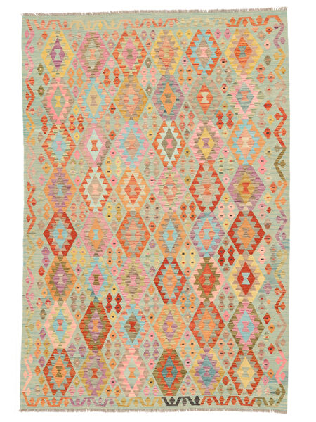 201X298 Kelim Afghan Old Style Teppe Orientalsk Grønn/Brun (Ull, Afghanistan) Carpetvista