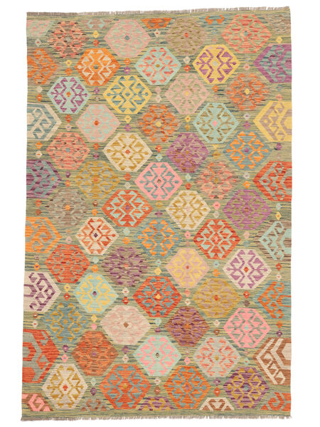202X304 Kelim Afghan Old Stil Teppich Orientalischer Orange/Grün (Wolle, Afghanistan) Carpetvista