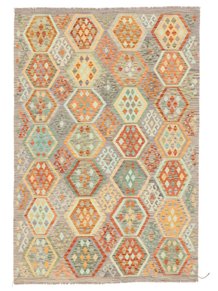  Orientalischer Kelim Afghan Old Stil Teppich 205X298 Orange/Gelb Wolle, Afghanistan Carpetvista