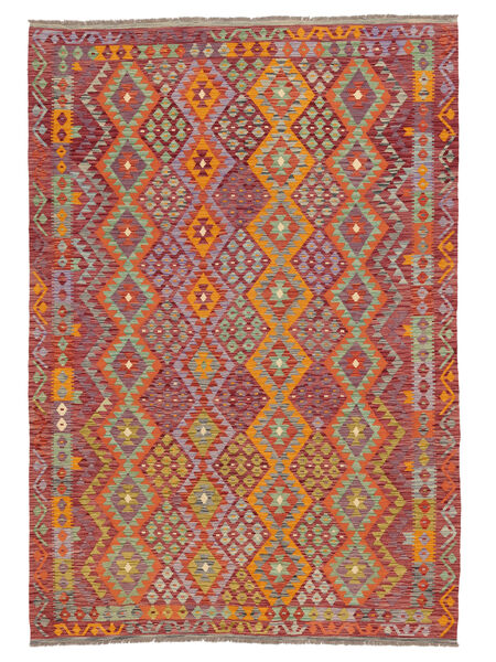  Kelim Afghan Old Style Matot 209X300 Tummanpunainen/Ruskea Carpetvista