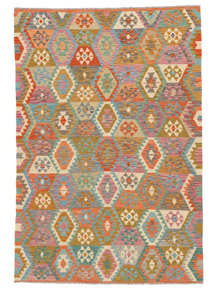 202X297 Kelim Afghan Old Stil Teppich Orientalischer Grün/Braun (Wolle, Afghanistan) Carpetvista