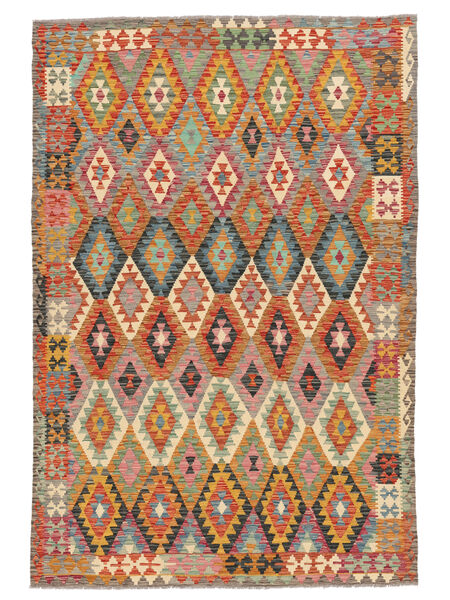 絨毯 キリム アフガン オールド スタイル 197X291 ダークレッド/ダークグリーン (ウール, アフガニスタン)