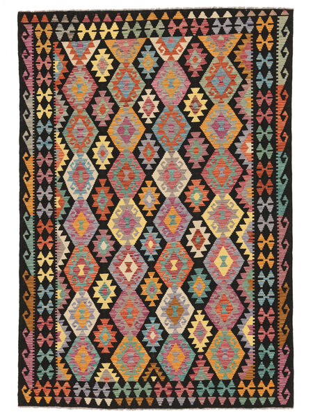 絨毯 キリム アフガン オールド スタイル 203X296 ブラック/グリーン (ウール, アフガニスタン)